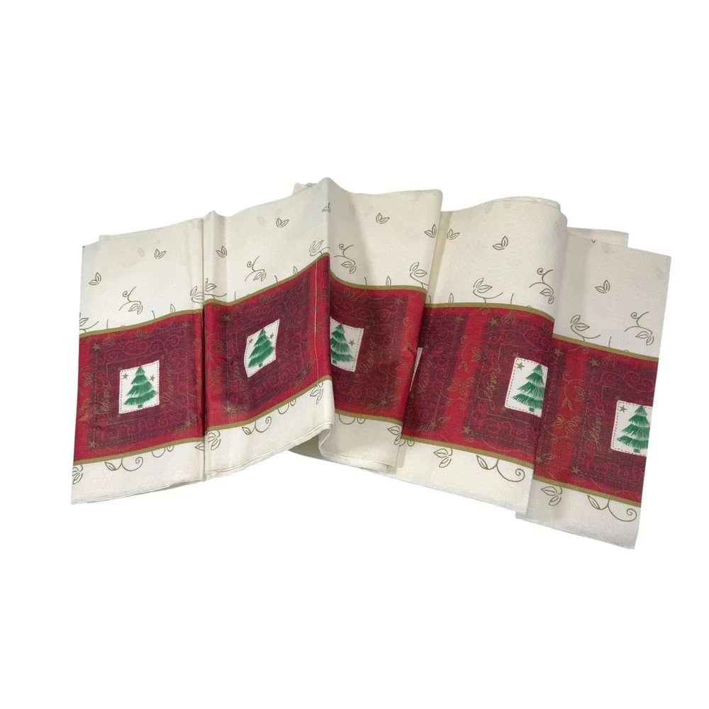 13.5x176 Cream Red Christmas Tree Table Runner Extra Long Holiday Traditional